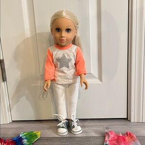 Denim Overalls with Tie-Dye Top for Dolls